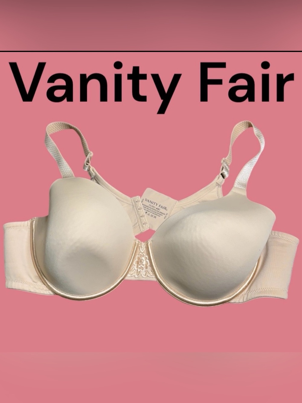 Vanity Fair-44C beige underwire bra. Back smoothing. 4 hook/3 position. EUC